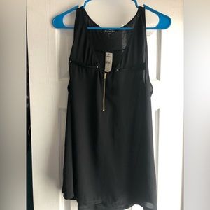 NWT EXPRESS Black Tank V Neck Gold Zipper Large